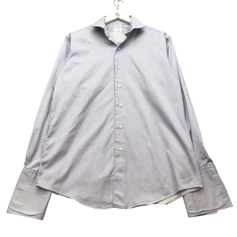 Vintage Brooks Bothers Button Dress Shirt Mens Medium Striped Purple Made In USA